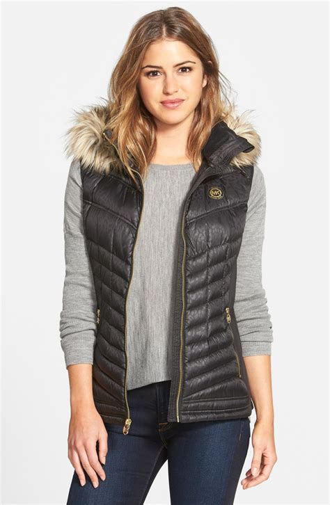 michael kors faux fur vest womens|michael kors hooded vest.